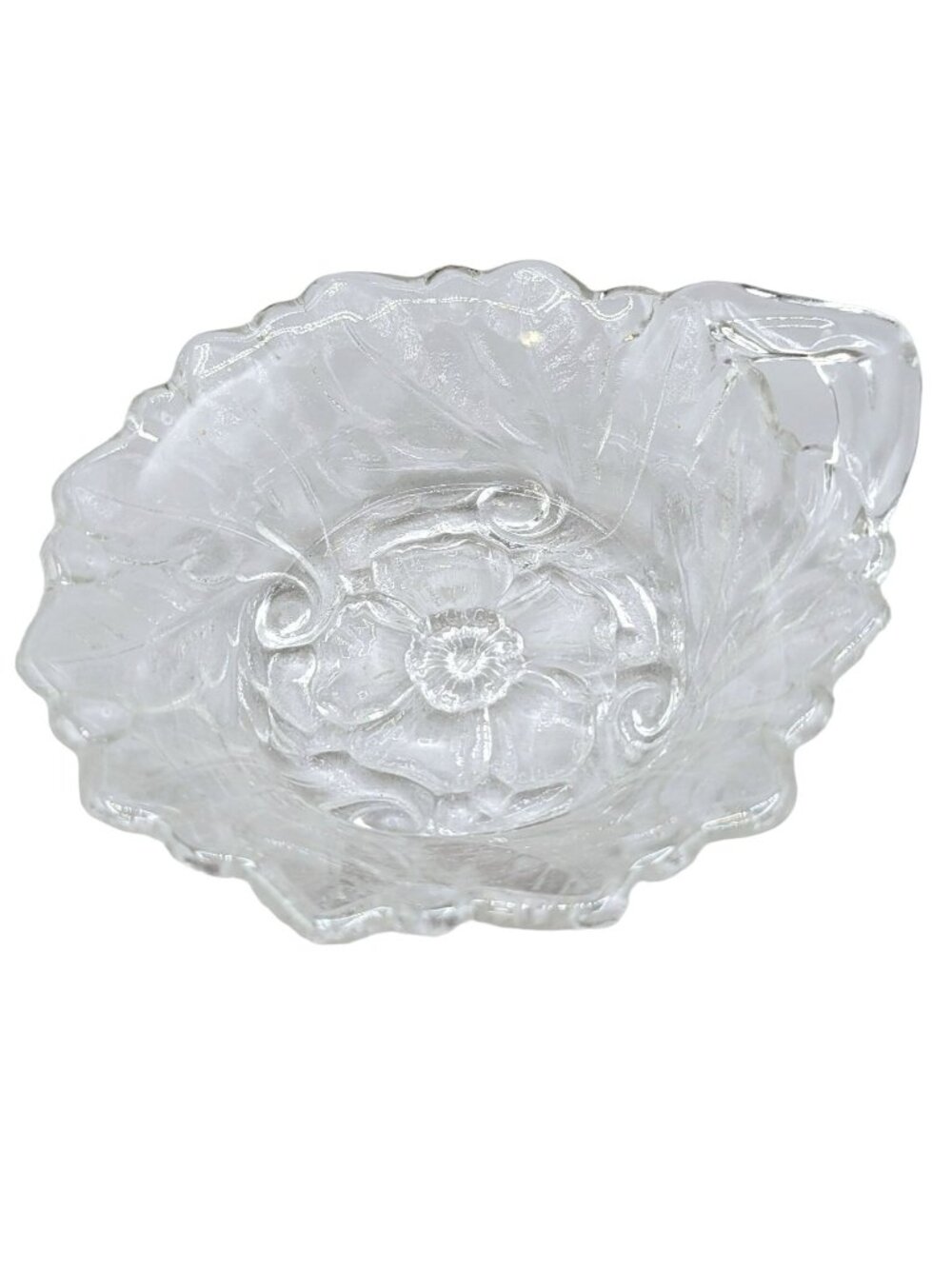 Indiana Glass Wild Rose Pattern Nappy Nut Candy Dish Handle Clear Pressed Glass